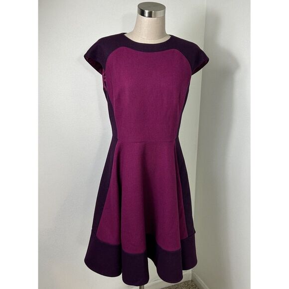 Ted Baker Linkah Pink Purple Colorblock Wool blend Dress Lined Back Zip Size 6‎ - Picture 6 of 16